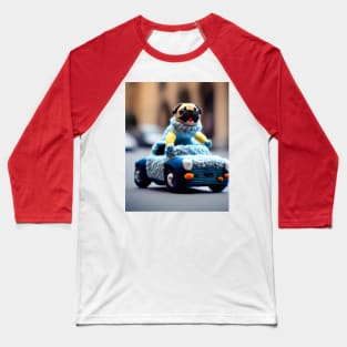 A knitted pug dog driving a woolly convertible car Baseball T-Shirt